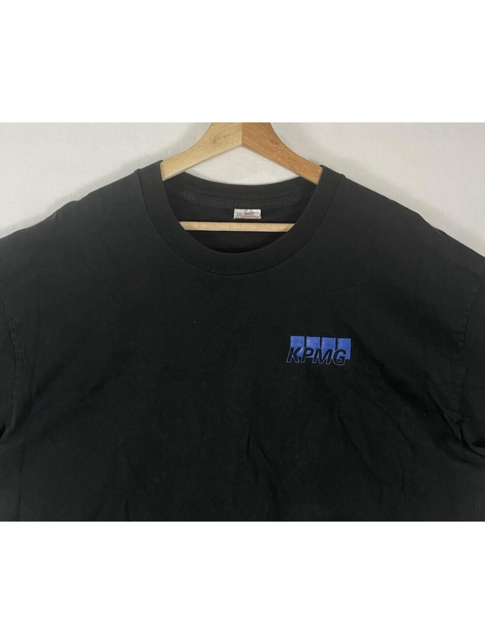 Vintage KPMG Logo Finance T-shirt Fruit of the Loom Single Stitch Black XXL